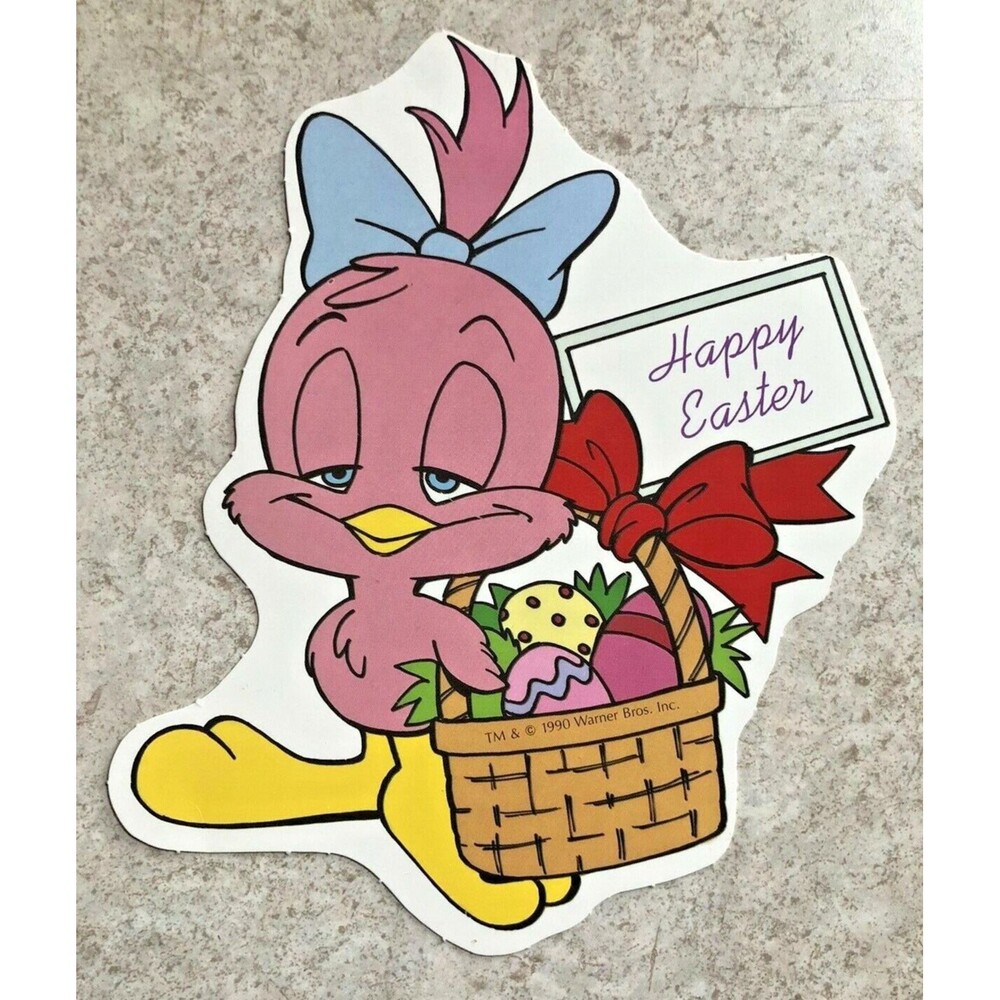Easter Cardboard Die Cut by Warner Brothers 1990 - Chick, Eggs, Basket Vintage